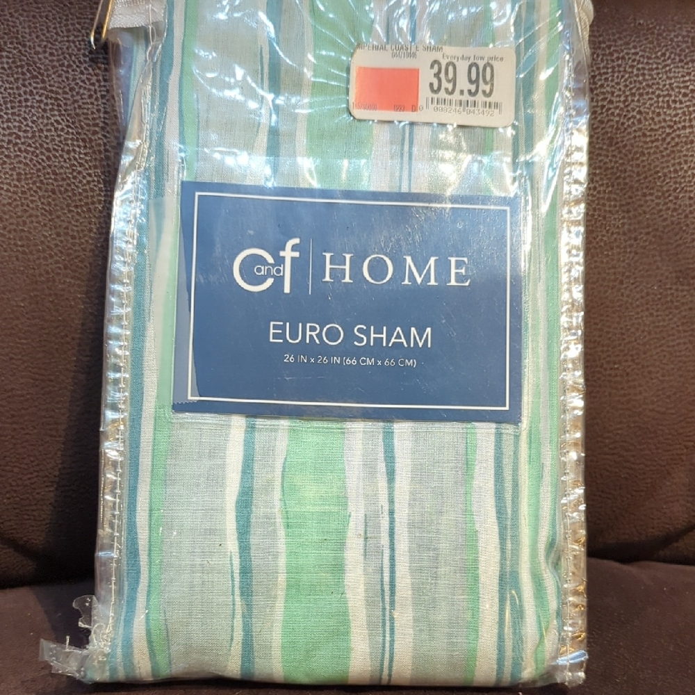 C and F Home Euro Sham Green and Gray, NWT